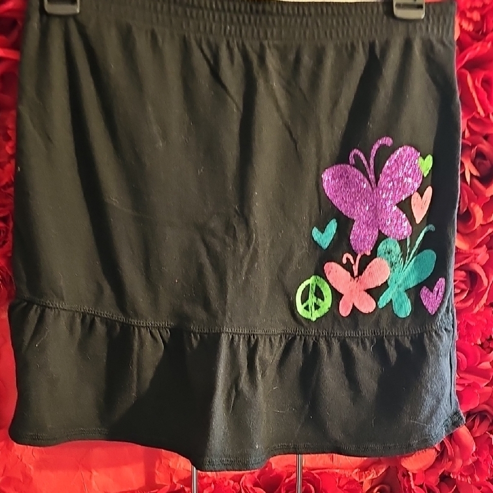Faded Glory Girls Black Skirt with Colorful Butterfly Design Size 14/16